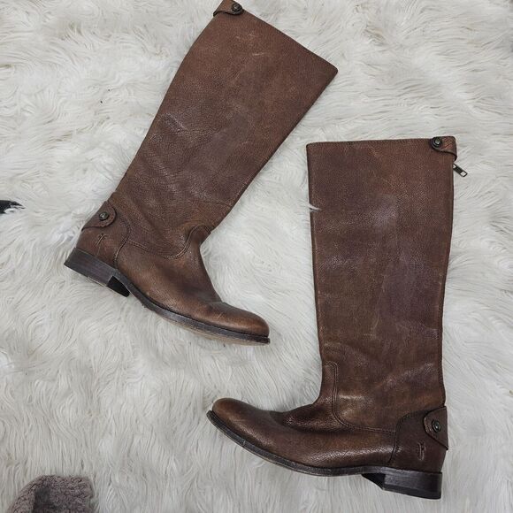 FRYE Melissa Button Back Zip Genuine Leather Long Brown Boots Cognac size 6 - Picture 1 of 7